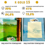 Пленка солнцезащитная зеркальная R GOLD 15 LUXFIL, (на отрез)