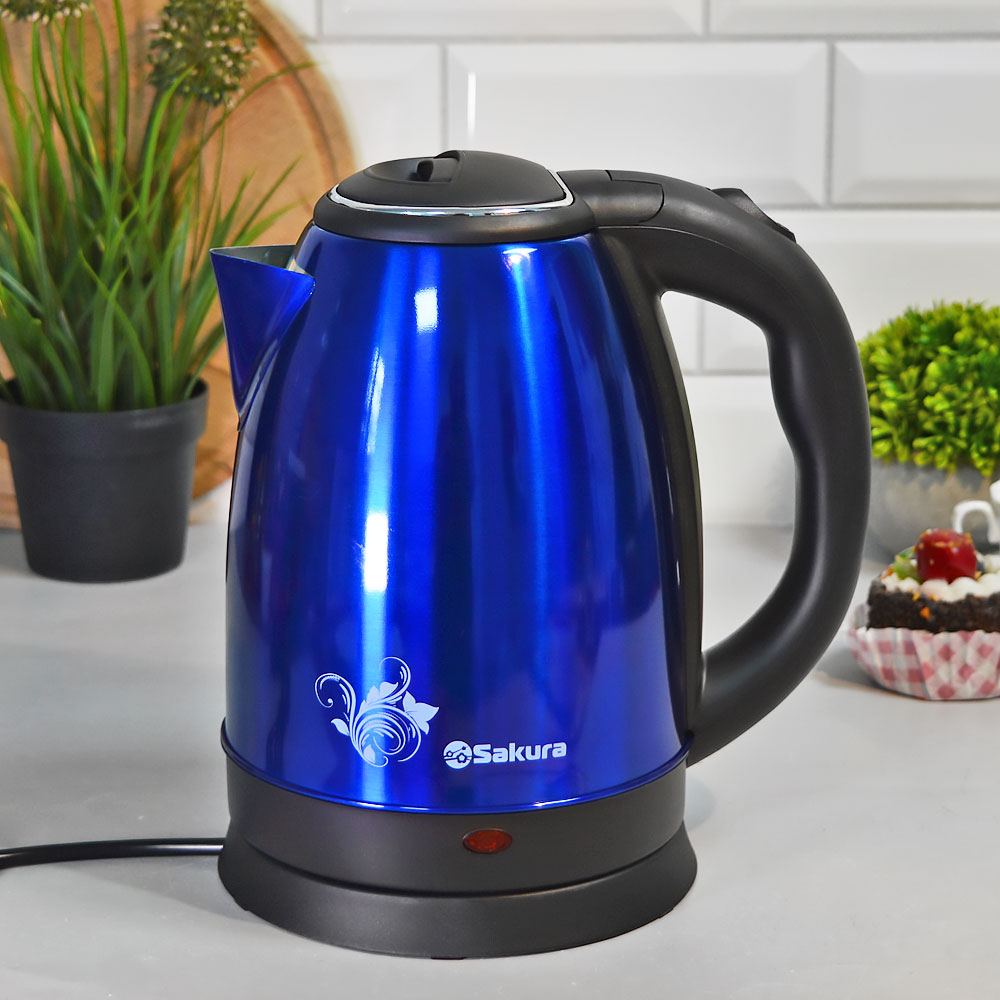 Чайник электрический 1,8л Sakura SA-2134BL, нерж, синий металлик/черный