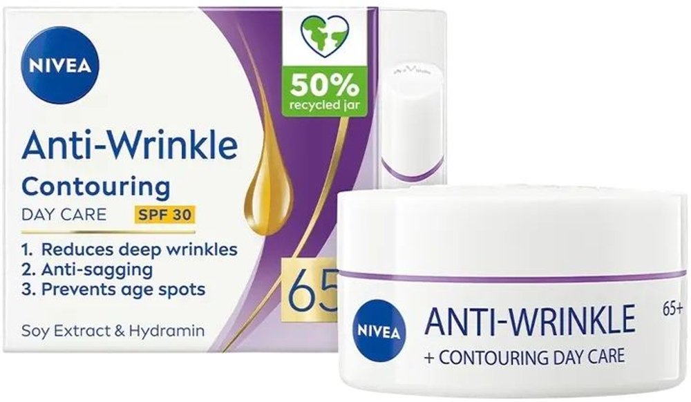NIVEA дневной крем против морщин 65+, SPF 30, Anti-Wrinkle Contouring, 50 мл (Германия)