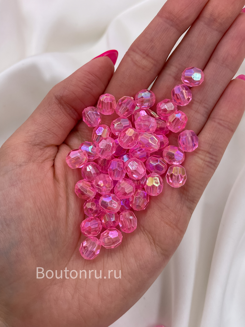 Бусины акриловые гранёные круглые розовые 500 грамм (±5гр)