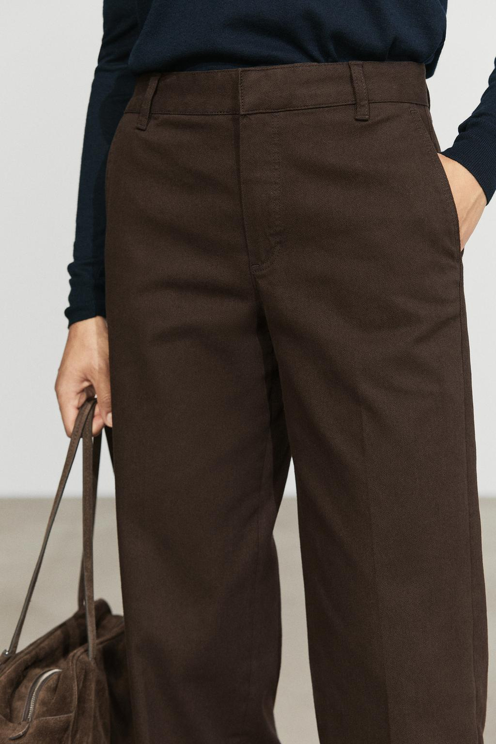 Massimo Dutti Брюки из эластичной хлопковой смеси, шоколадный