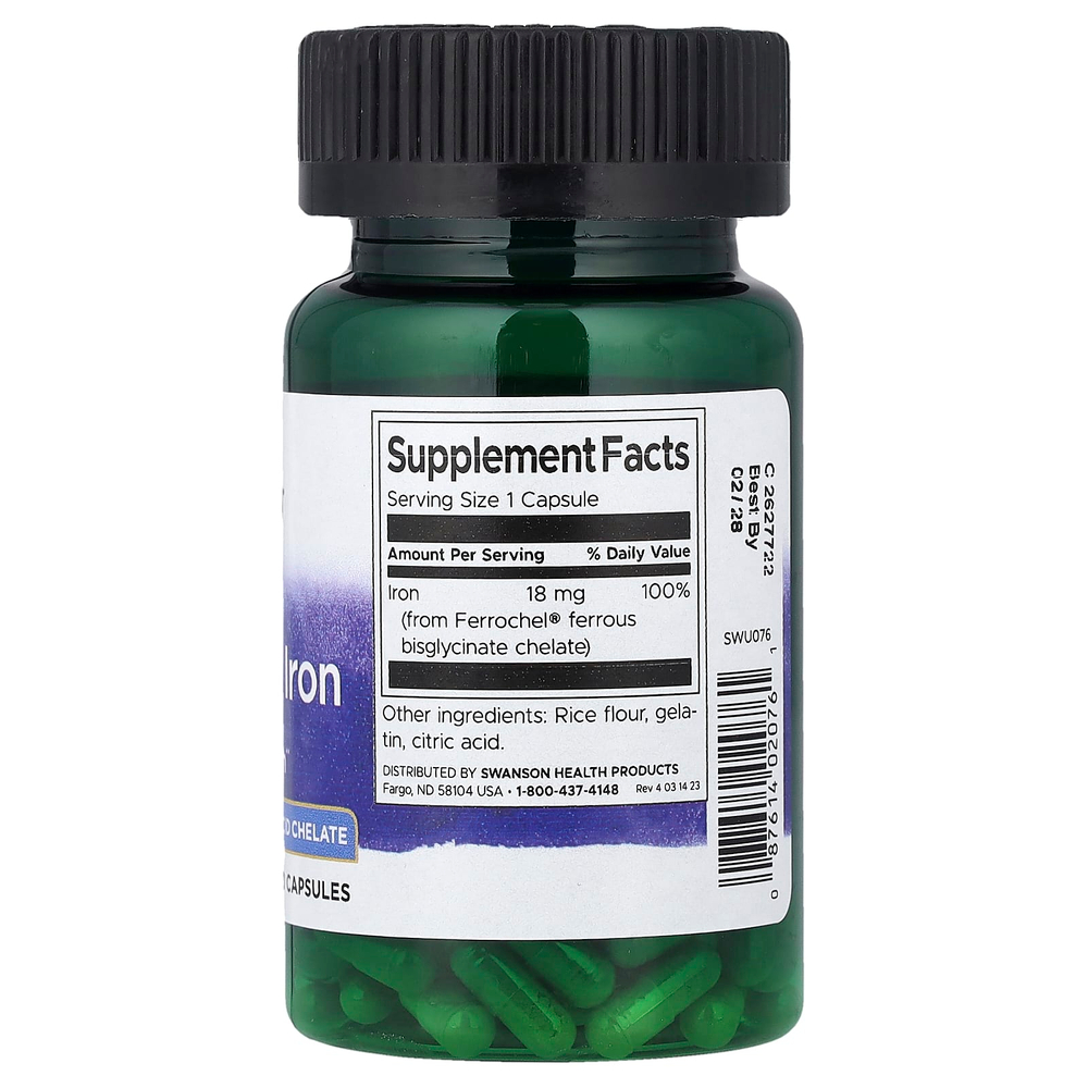 Swanson Vitamins, Albion®, Ferrochel®, железо, 18 мг, 180 капсул