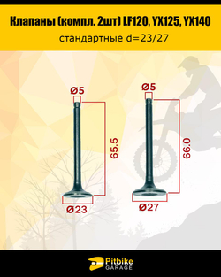 P+t B+ K+ Rt Et Клапаны LF120, YX125, YX140 стандартные d=23/27