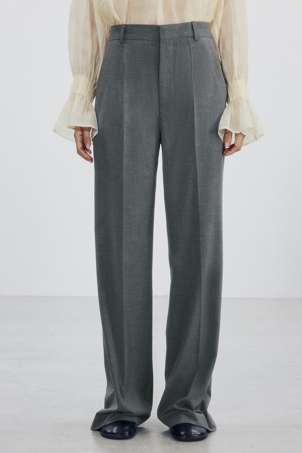 ZARA БРЮКИ С ВЫСОКОЙ ПОСАДКОЙ ZW COLLECTION, СЕРЫЙ МЕЛАНЖ