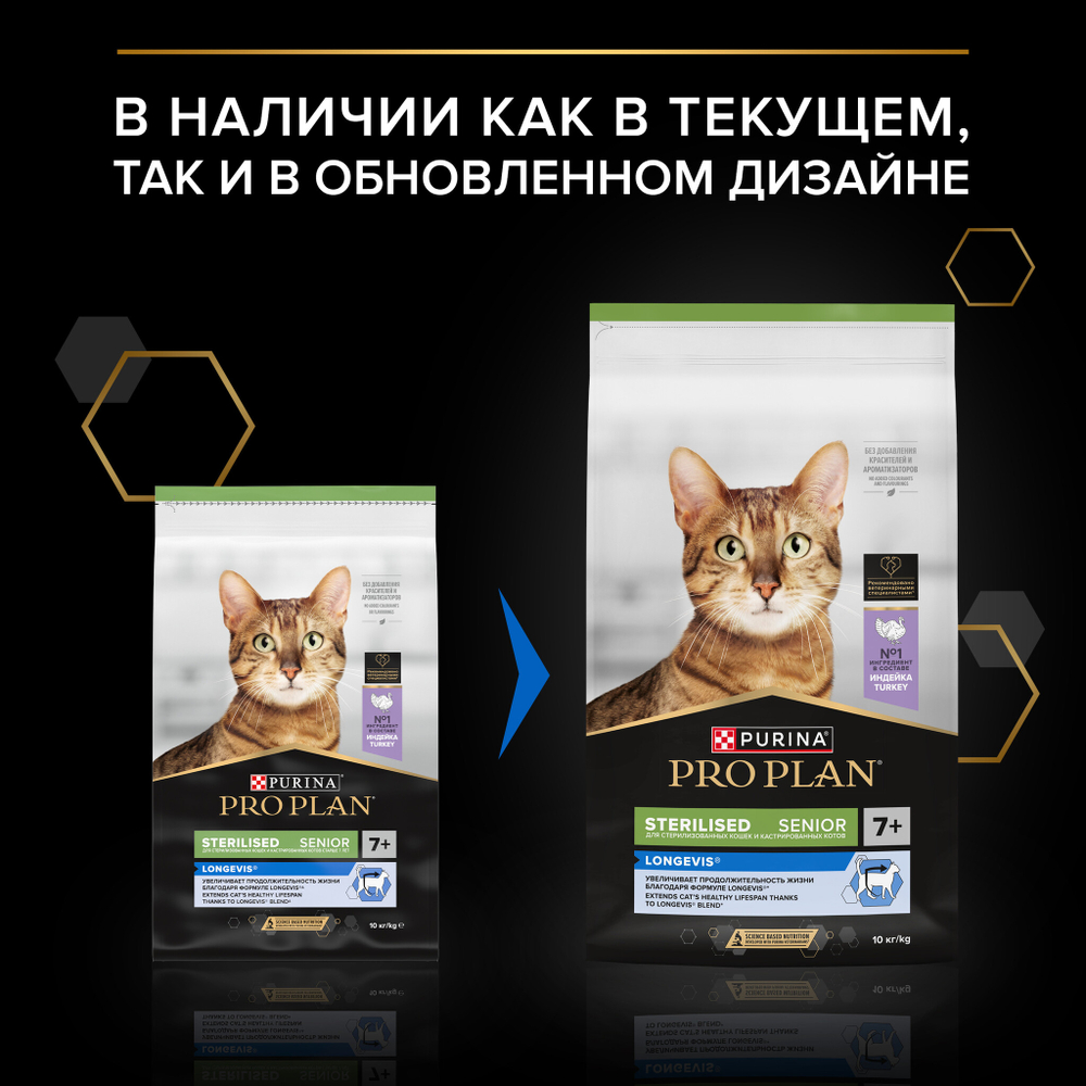 Сухой корм PRO PLAN Sterilised LONGEVIS для стерилизованных кошек 7+ индейка 10 кг