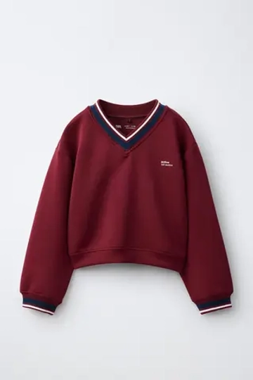 ZARA СПОРТИВНАЯ ТОЛСТОВКА С V-ОБРАЗНЫМ ВЫРЕЗОМ, ТЕМНО-БОРДОВЫЙ