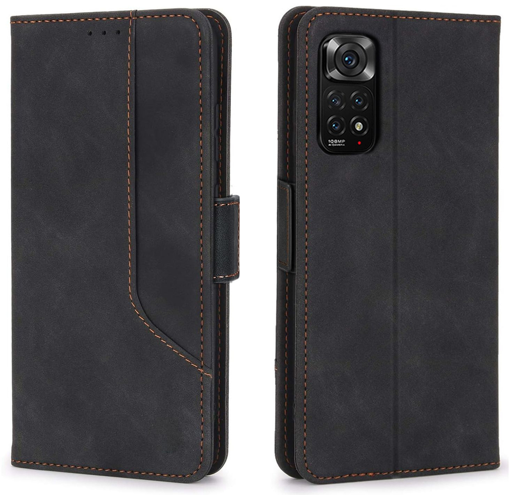 Стильный чехол-книжка из кожи для XIAOMI REDMI NOTE 11 / 11S с отделом для наличных, 3 слотами для карт и подставкой