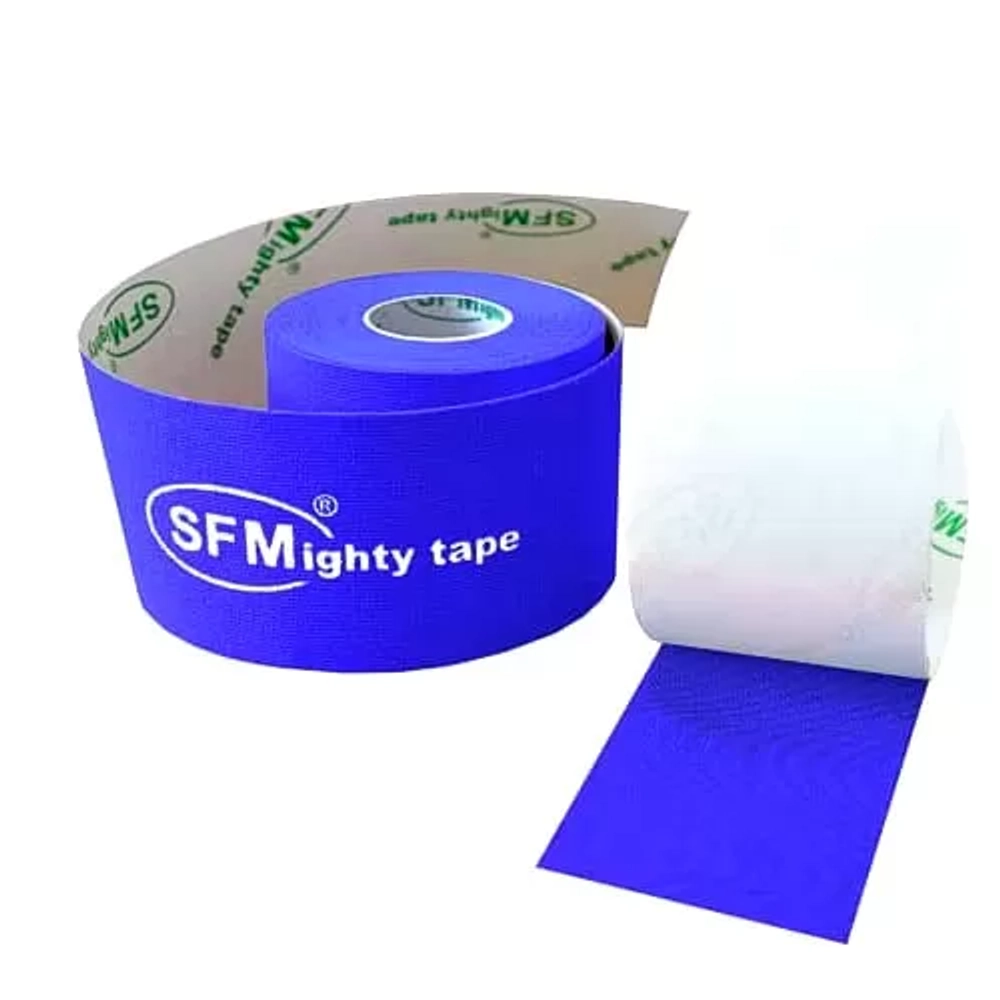 Лента кинезиологическая SFM Plaster на хлопковой основе 5х500 см в диспенсере с логотипом синий