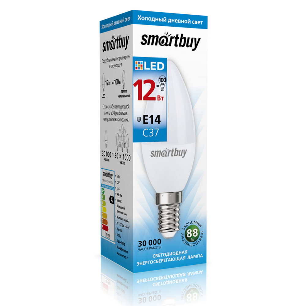 Светодиодная лампа Smartbuy C37-12W/6000 E14 холодный свет