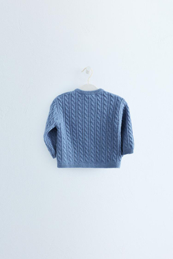 ZARA TIMELESS — КАРДИГАН 100% ШЕРСТИ «КОСЫ», ВЫЦВЕТШИЙ СИНИЙ