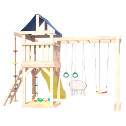 Детская площадка неокрашенная Fun Land с модулем сетка-рукоход, подвесным креслом и качелями