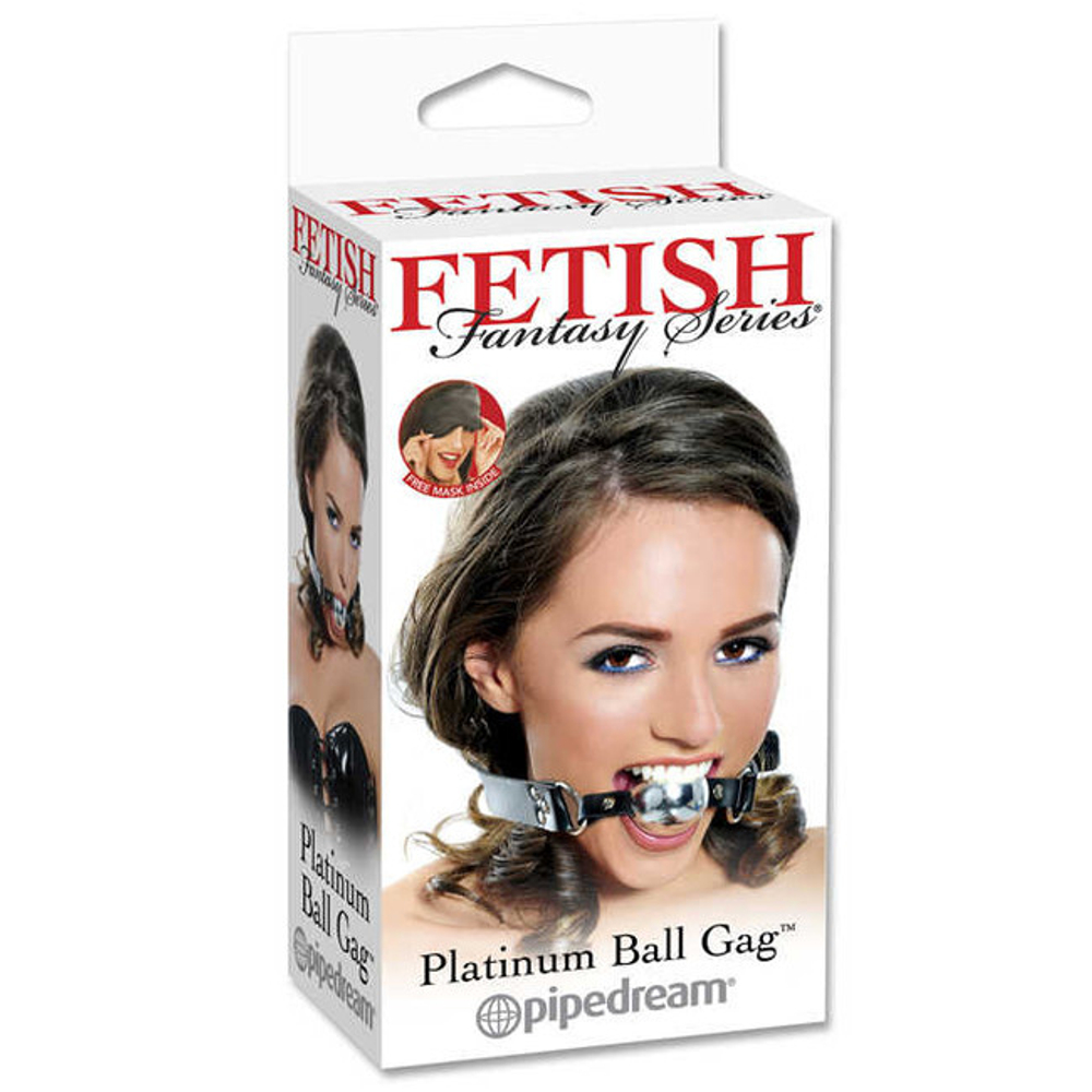 Серебряный кляп на кожаном ремешке Platinum Ball Gag (Цвет: серебряный, черный)