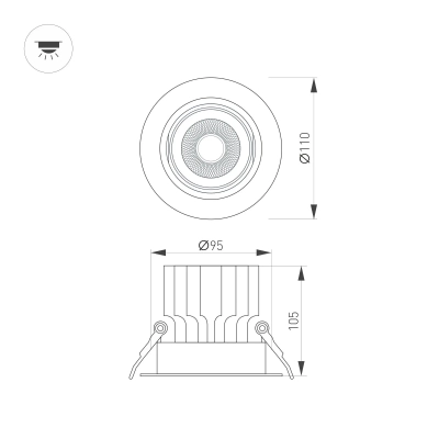 Светильник MS-VORTEX-BUILT-R110-20W Warm3000 (WH-WH, 20 deg, 230V) (Arlight, IP20 Металл, 5 лет)