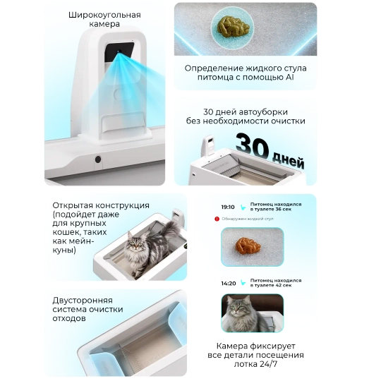 Открытый автоматический лоток с камерой Purobot Crystal Duo  PETKIT