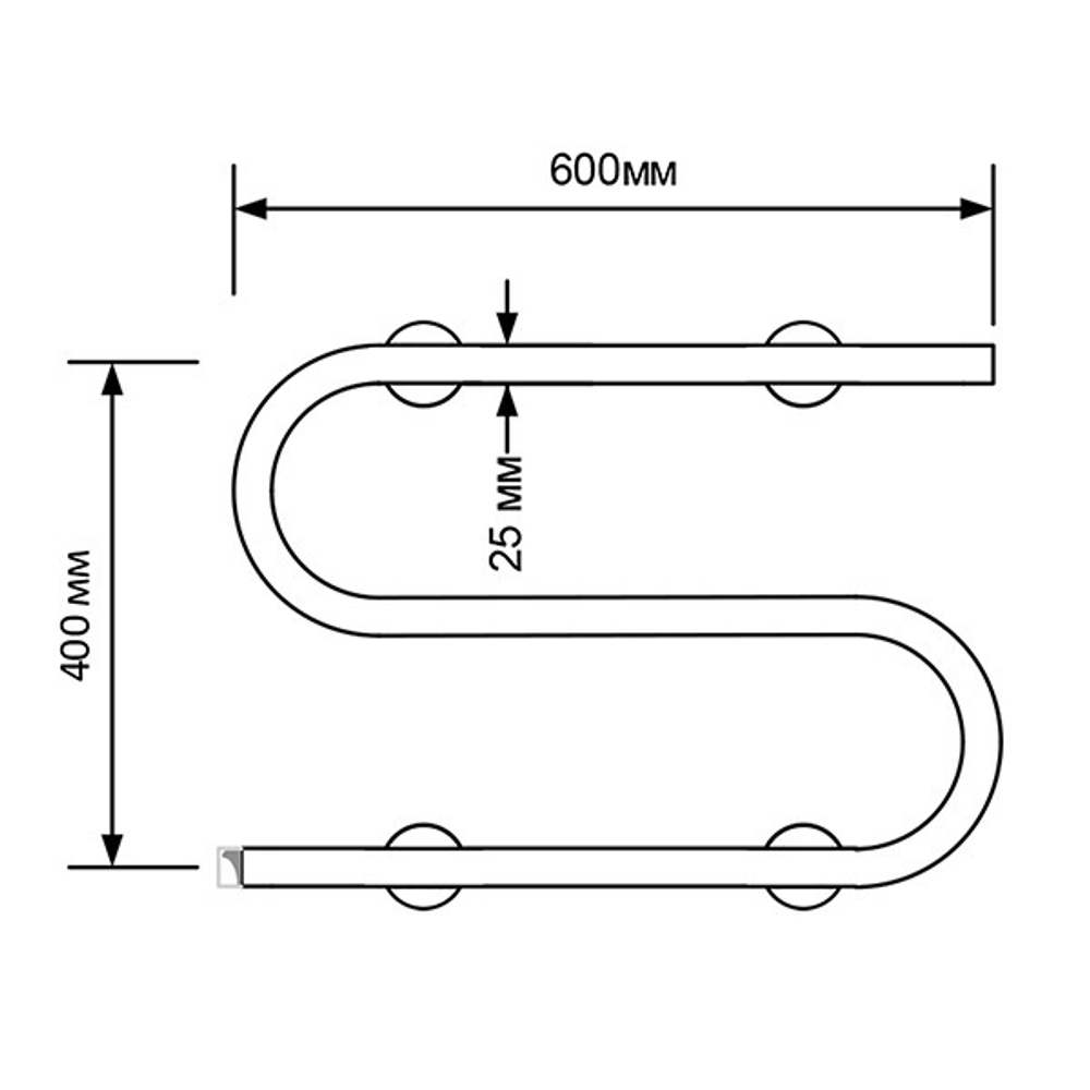 Полотенцесушитель MIXLINE СВОБОДА S-обр/симпл s 40x60 (кнопочный выкл, 146 Вт) ХРОМ