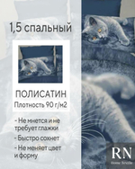 Комплект постельного белья Поплин 1,5 спальный, Кошки