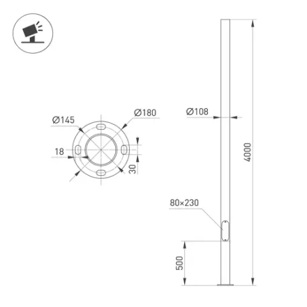 Опора фланцевая OXOR-OT1-D108-L4000 (BK) (Arlight, Сталь)