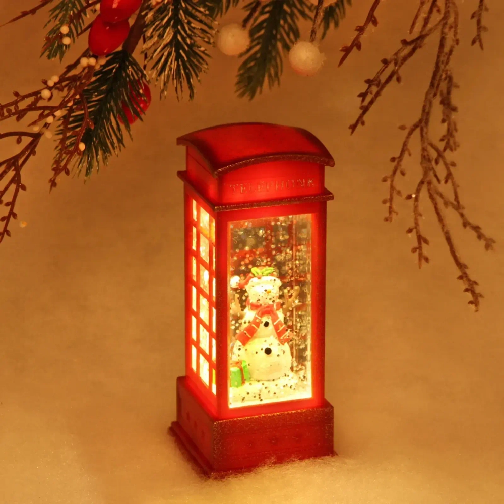 Сувенир с подсветкой Christmas «Телефонная будка - Сказочный Снеговик» 12,5х5,3х5,3 см