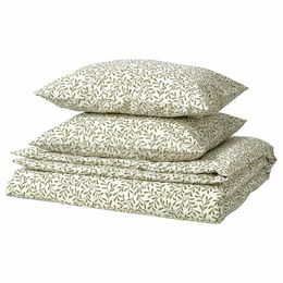 Комплект постельного белья IKEA SORGMANTEL (СОРГМАНТЕЛЬ), Двуспальный, Бело-зеленый, 240x220, 50x80 см