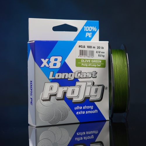 Шнур ProJig X8 Long Cast 0,12 мм., 9,0 кг,  100 м, хаки