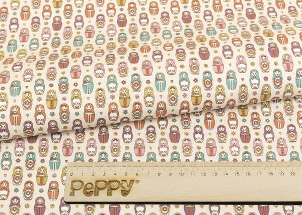 Ткань для пэчворка Peppy Крошки-матрешки, рулон 112 см / 5 метров, КМ-16 кремовый, Peppy