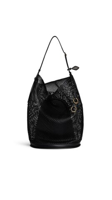 ALAÏA БОЛЬШАЯ СУМКА-ВЕДРО ИЗ КОЖАНОЙ СЕТКИ, ЧЕРНЫЙ