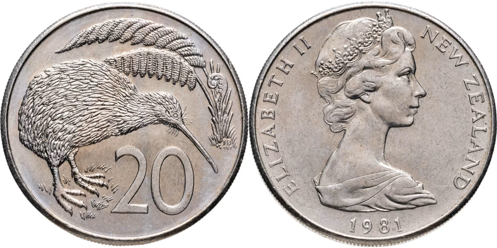Новая Зеландия 20 центов, 1981 Киви XF