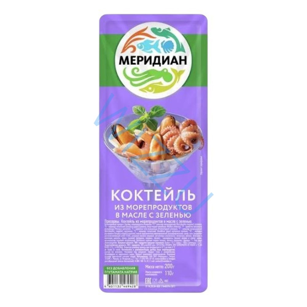 Коктейль из морепродуктов в масле с зел 200г Меридиан