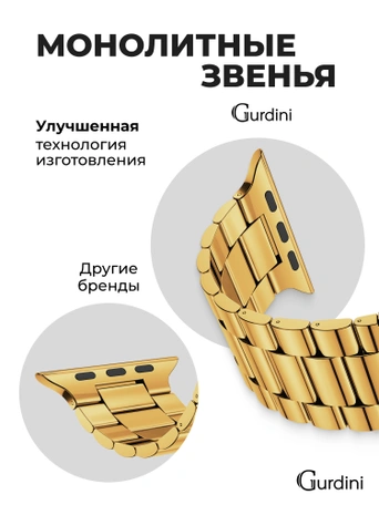 Ремешок Gurdini Classic Metal Series Apple Watch 42/44/45/49 mm Gold