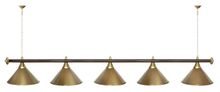 Лампа STARTBILLIARDS 5 пл. (плафоны голубые,штанга голубая,фурнитура золото)