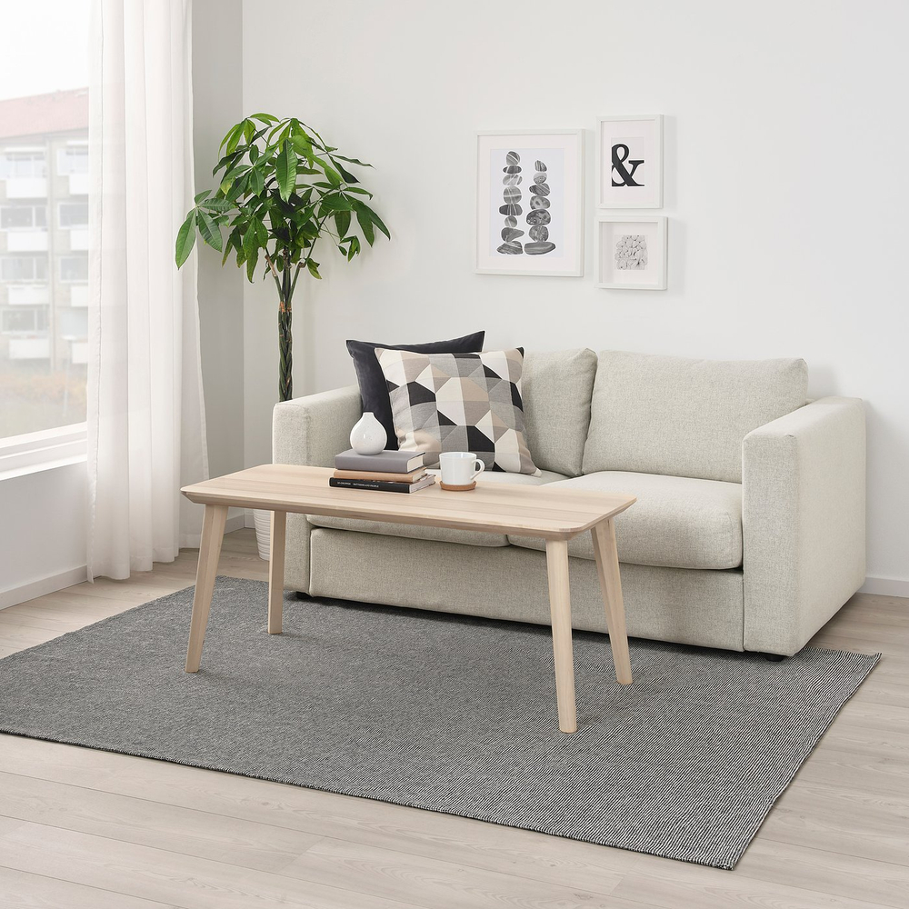 IKEA TIPHEDE  (ИКЕА ТИПХЕДЕ)  -  Ковёр безворсовый тканый - чёрный/натуральный 155x220 см