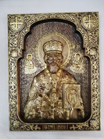 Николай Чудотворец. Икона из массива ясеня.