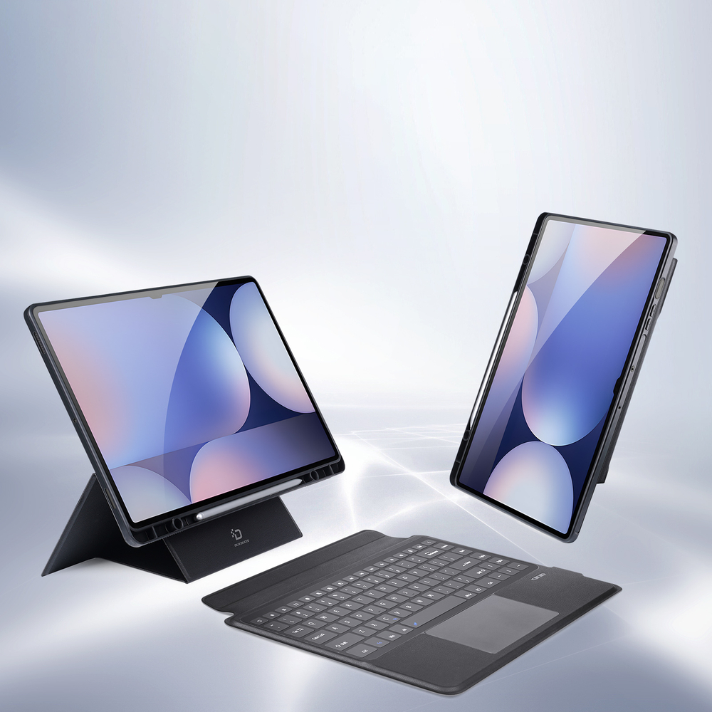 Защитный чехол подставка с клавиатурой (RUS) от Dux Ducis для Samsung Tab S10 Ultra, S9 Ultra и S8 Ultra, серия DK Series Keyboard, русская клавиатура с подсветкой