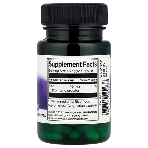 Swanson Vitamins, Оротат цинка, 60 вегетарианских капсул (10 мг в 1 капсуле)