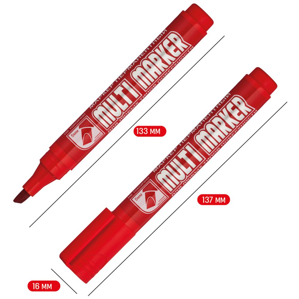 Маркер перманентный скошенный 1-5мм, Crown Multi Marker Chisel, красный