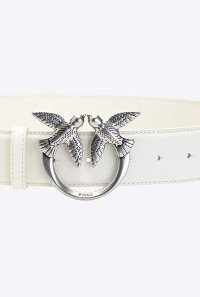 LOVE BIRDS LEATHER BELT - white–silver / S (90 см)- S (90 см)