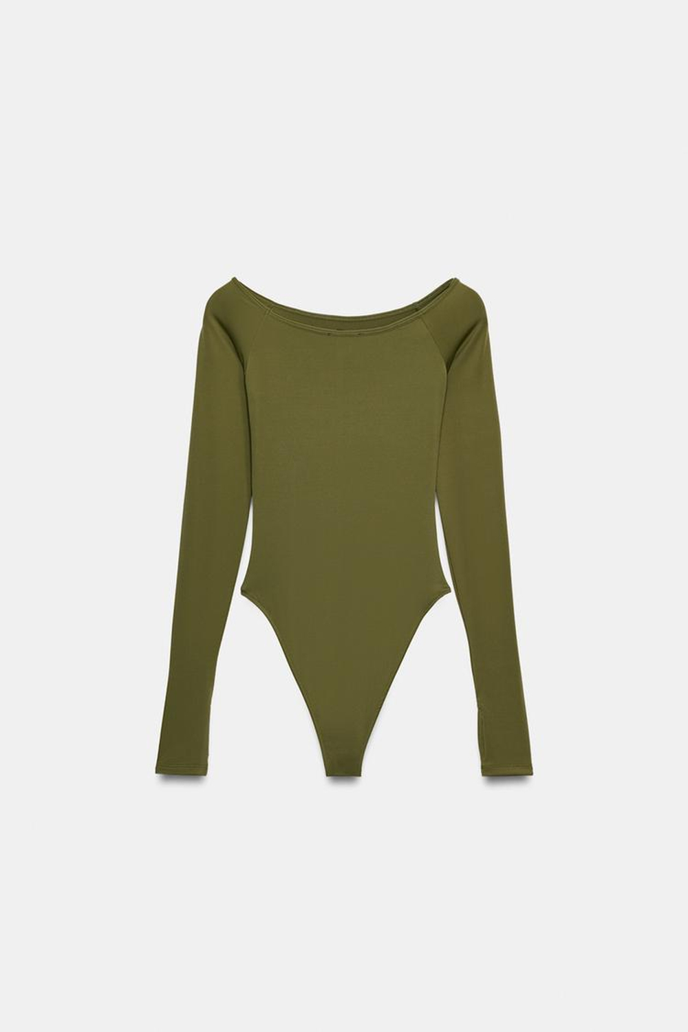 ZARA БОДИ SOFT С ВЫРЕЗОМ «ЛОДОЧКА», ХАКИ