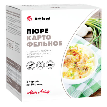 Пюре картофельное с курицей и грибами в сливочном соусе,8 порций Обогащено йодом и антиоксидантами