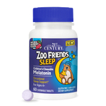 21st Century, Zoo Friends Sleep, жевательный мелатонин для детей, от 4 лет, малина, 60 жевательных таблеток