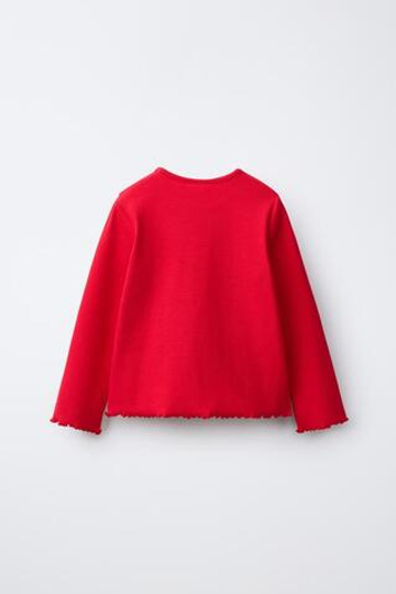ZARA ЛОНГСЛИВ В РУБЧИК С ВЫШИВКОЙ, КРАСНЫЙ