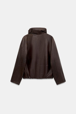 ZARA КУРТКА ИЗ 100% КОЖИ С ВЫСОКИМ ВОРОТНИКОМ — ZW COLLECTION, КОРИЧНЕВЫЙ