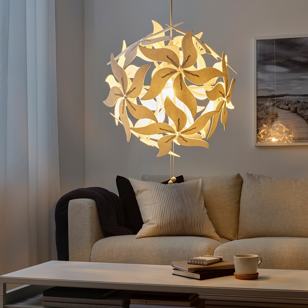 IKEA RAMSELE  (ИКЕА РАМСЕЛЕ)  -  Подвесной светильник, цветок/белый, 43 см
