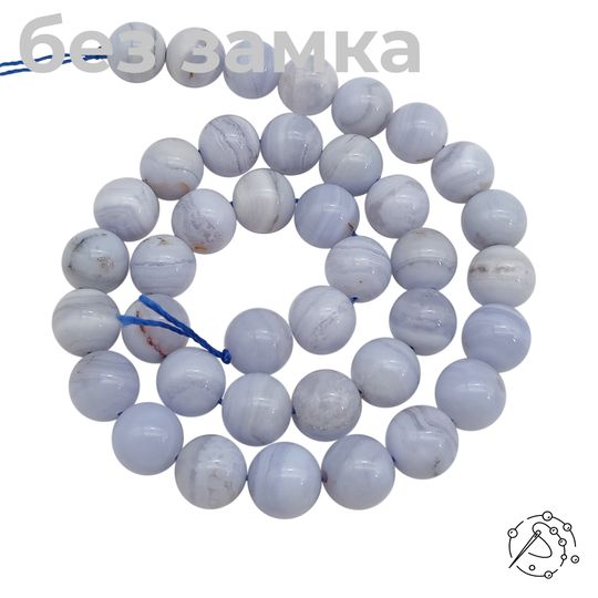 Нить бусин из агата голубого (сапфирин), 10 мм