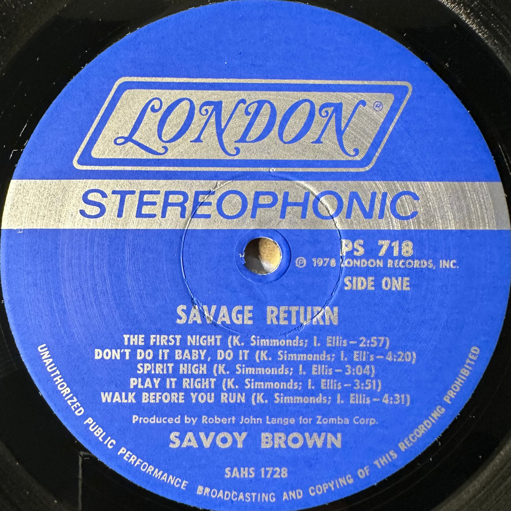 Savoy Brown ‎– Savage Return (США 1978г.)