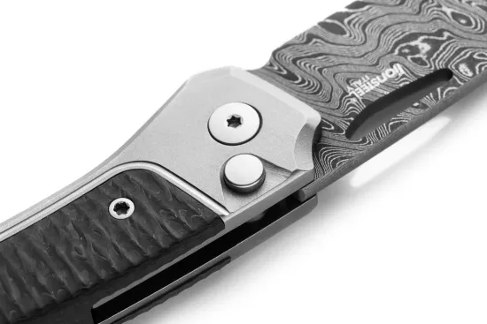 Нож складной Lion Steel Twain Damascus TW D GY - дамасская сталь, синий титан на рукояти