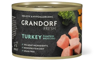 Grandorf Fresh Монопротеиновые консервы из индейки с тыквой и брокколи для собак всех пород