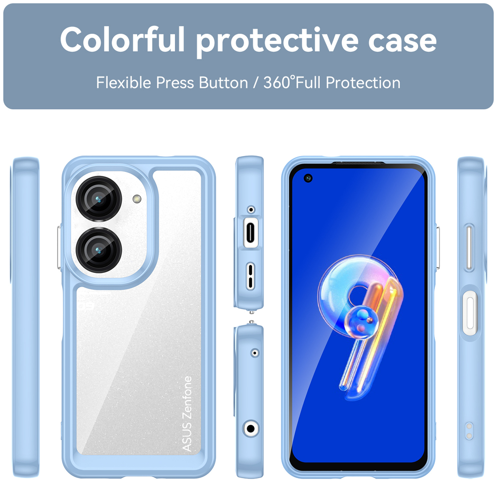 Усиленный защитный чехол с синими рамками для Asus ZenFone 9, увеличенные защитные свойства, мягкий отклик кнопок