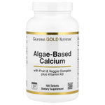 California Gold Nutrition, кальций из водорослей, добавка с кальцием, витамином D3 и магнием, органическая клубника, малина и голубика, 180 таблеток
