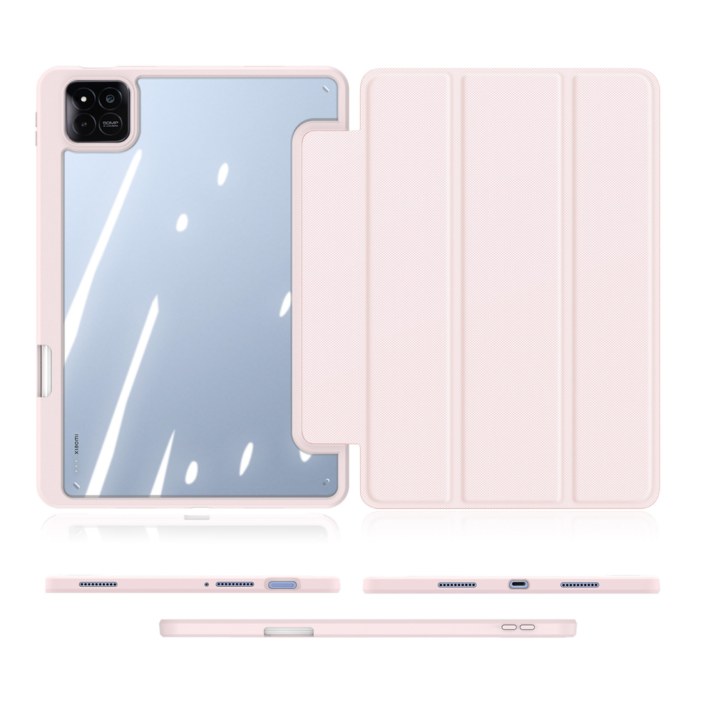 Чехол книжка розового цвета от Dux Ducis для Xiaomi Pad 7 и 7 Pro, серия Toby Series Case, с функцией пробуждения и сна