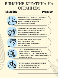 Креатин Моногидрат Creatine monohydrate порошок, 300гр МилоБио для набора мышечной массы